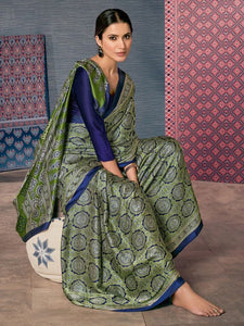 Beautiful look Green Ajrakh Print Saree | TRENDBUY