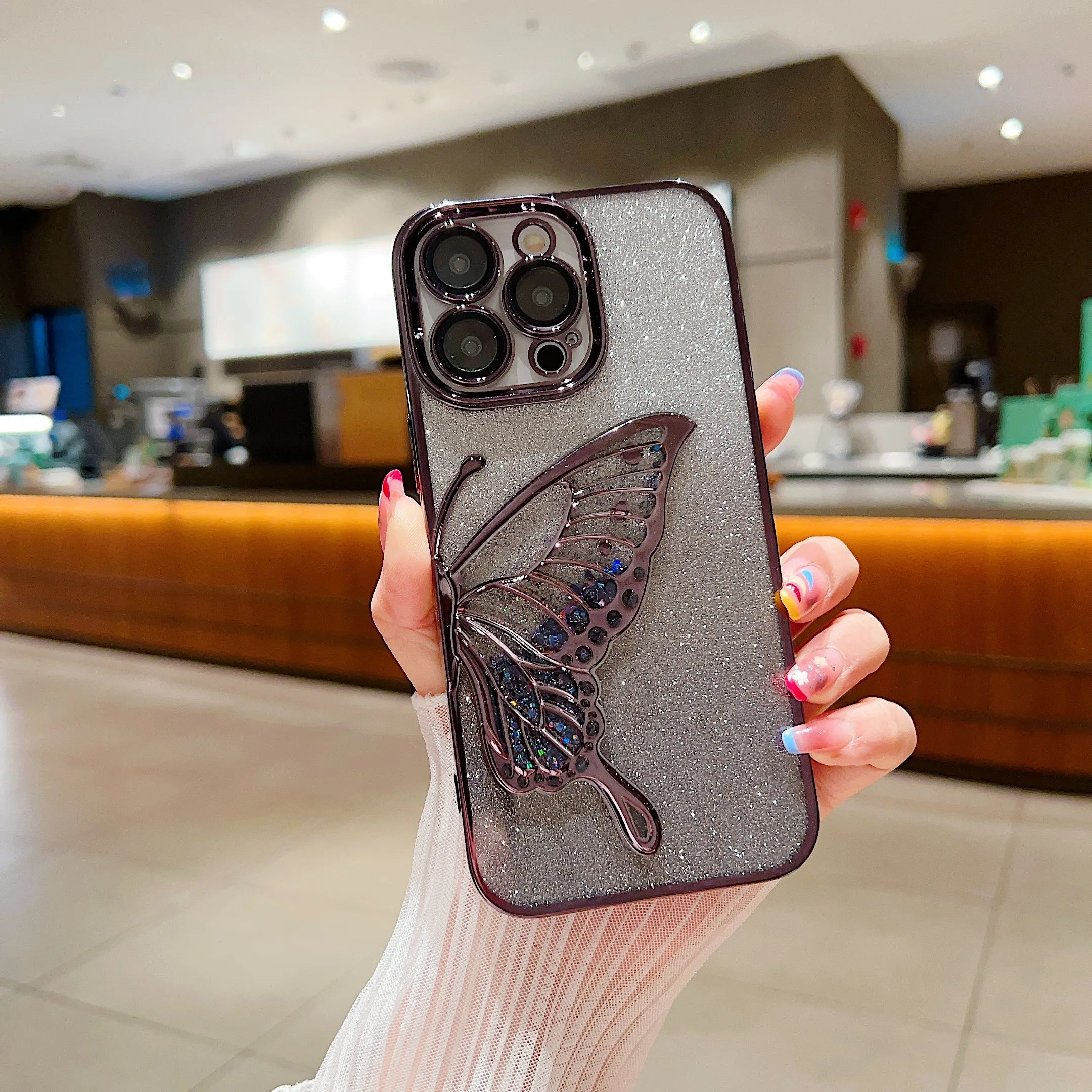 iPhone Glitter Butterfly Shockproof Case - Shimmering Protection Black