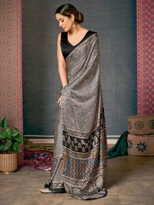 Black Ajrakh Print Saree | TRENDBUY