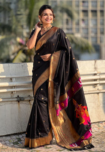 Black Balaji Print Silk Paithani | TRENDBUY