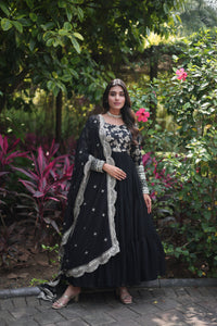Black Faux Blooming Sequin Gown with Duppatta | TRENDBUY