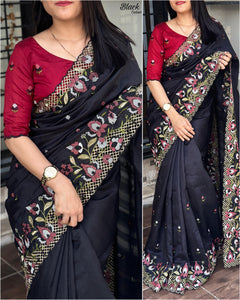 Black Partywear Embroidery Cutwork Saree | TRENDBUY
