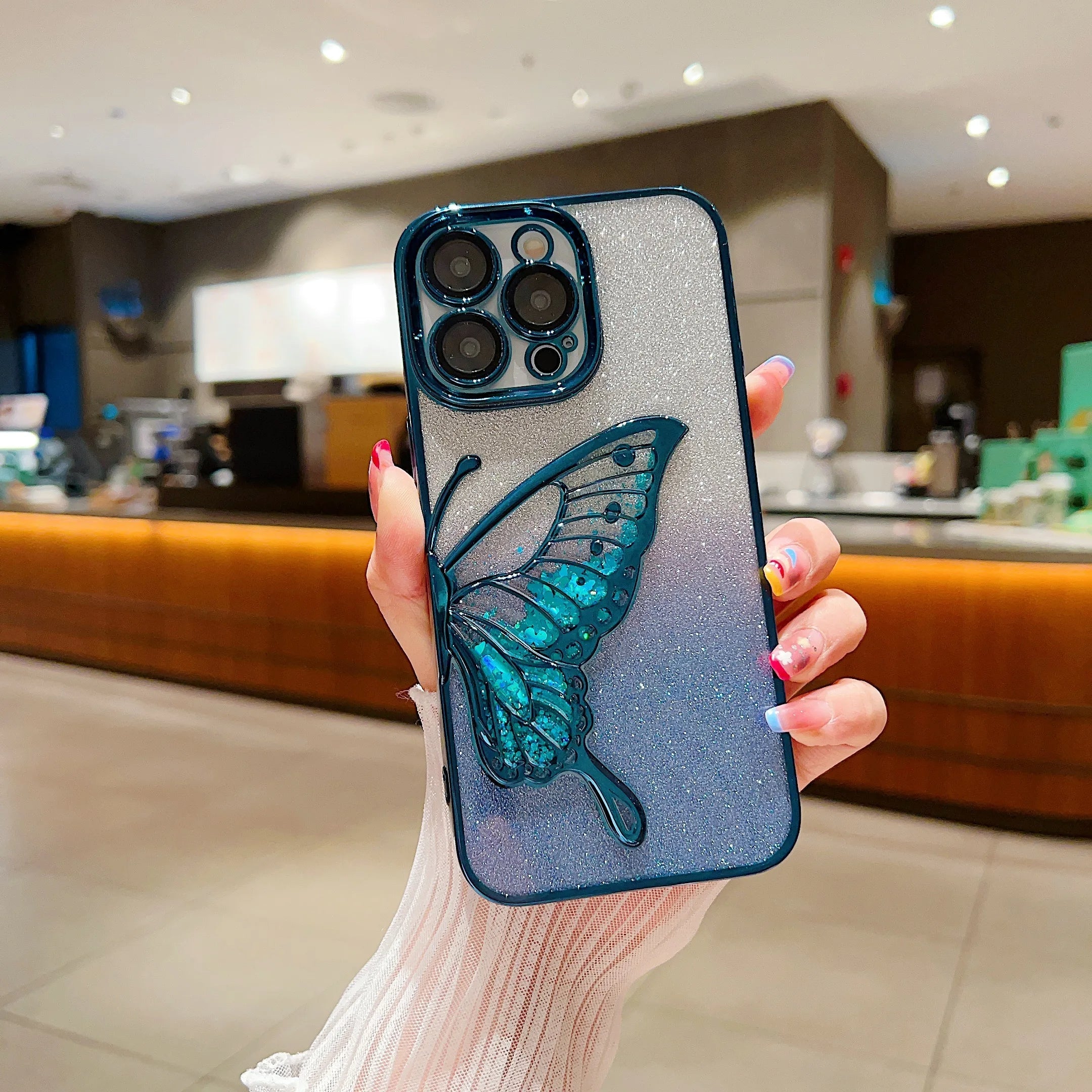 iPhone Glitter Butterfly Shockproof Case - Shimmering Protection Blue
