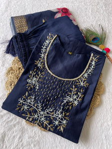 Blue Handwork Kurti Pant with Dupatta Set | TRENDBUY