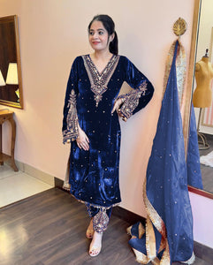 Blue Pakistani Velvet Suit | TRENDBUY