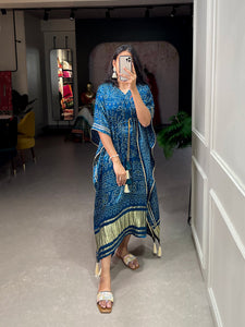 Blue Pure Gajji Silk Kaftan | TRENDBUY
