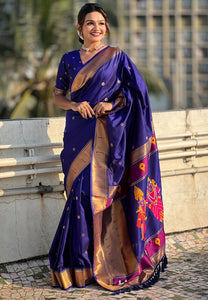 Blue Soft Silk Vitthala Paithani Saree | TRENDBUY