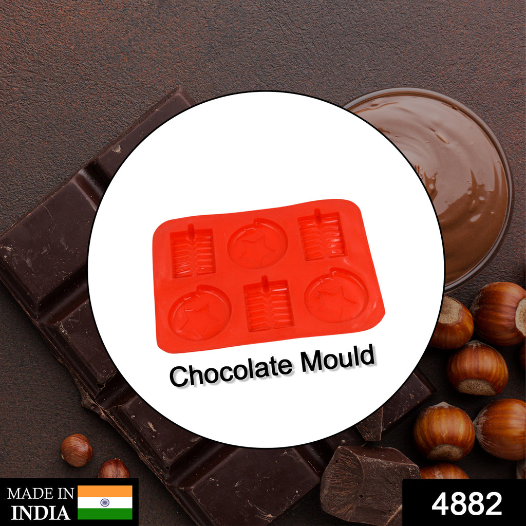 6-cavity flexible silicone mold for chocolate, cake, ice, and cupcakes.