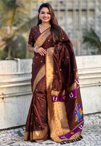 Brown Silk Vitthala Paithani Saree | TRENDBUY