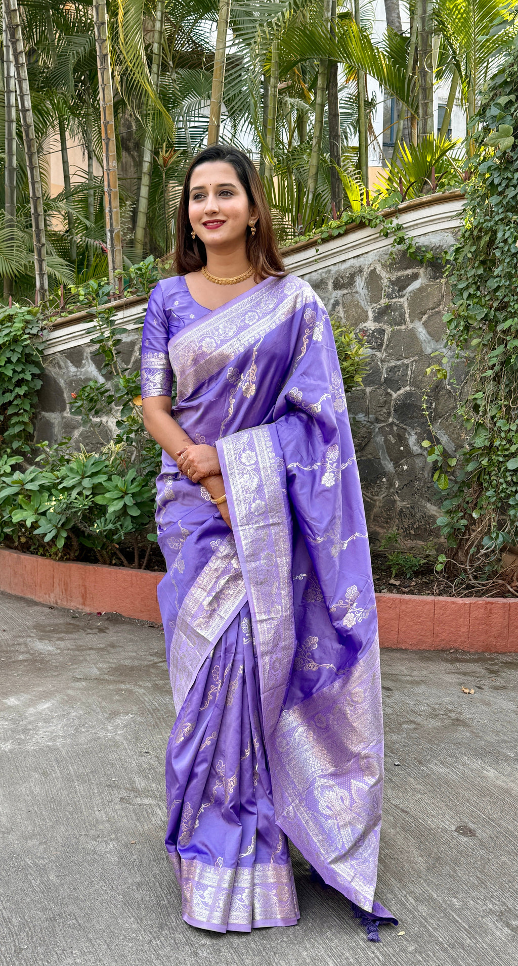 Purple Banarasi Jaal soft silk saree with traditional zari weaving