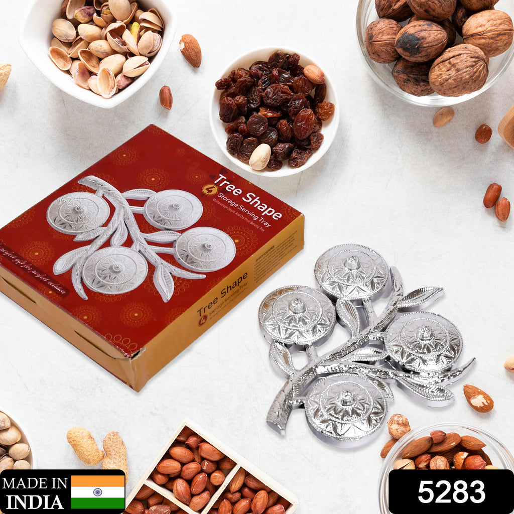 Dark brown tree shape 4 compartment mukhwas dani serving tray