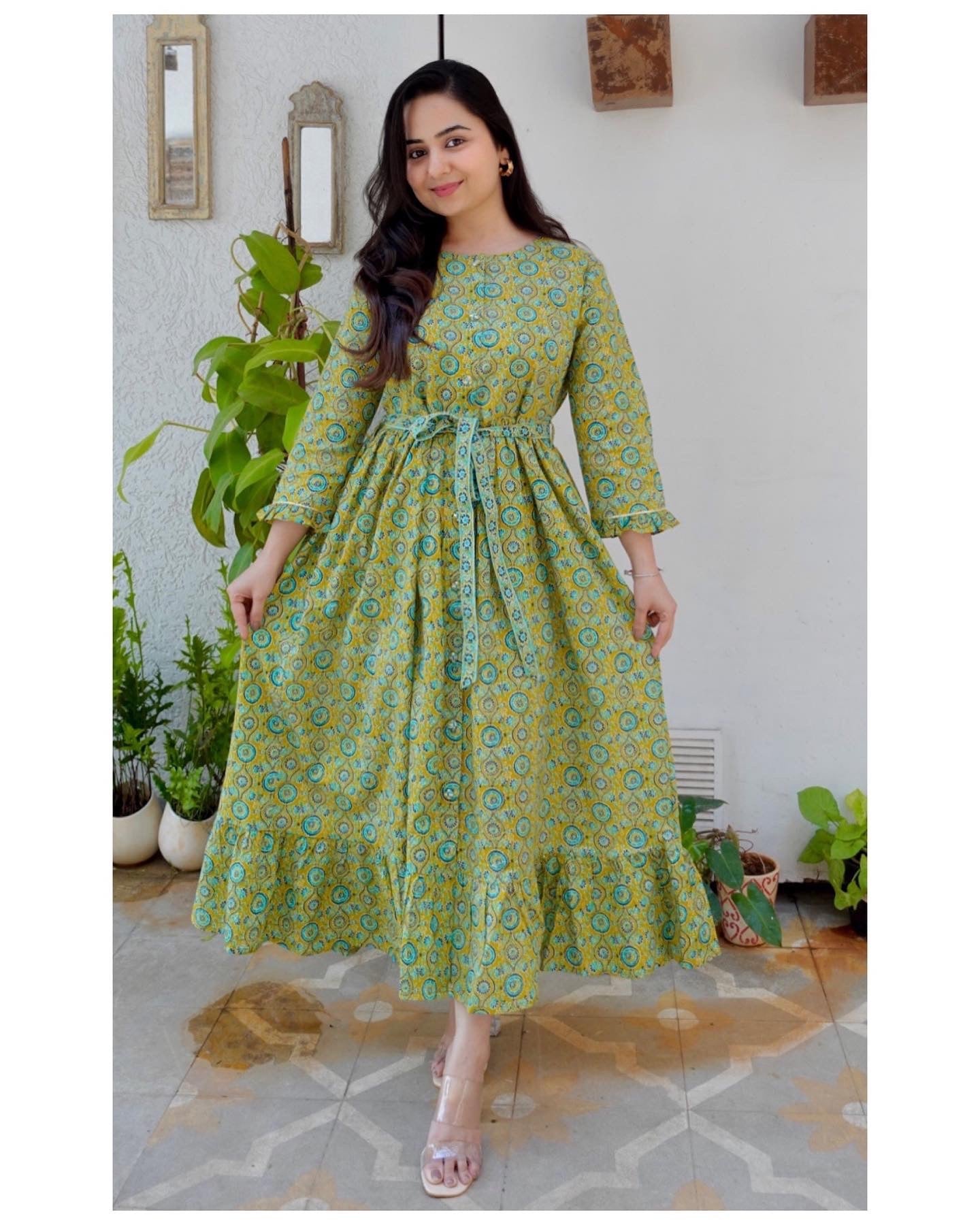 Yellow Floral Cotton Dress