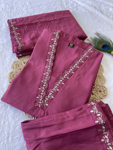 Candy Floss Embroidered Work Kurta Pant Dupatta | TRENDBUY