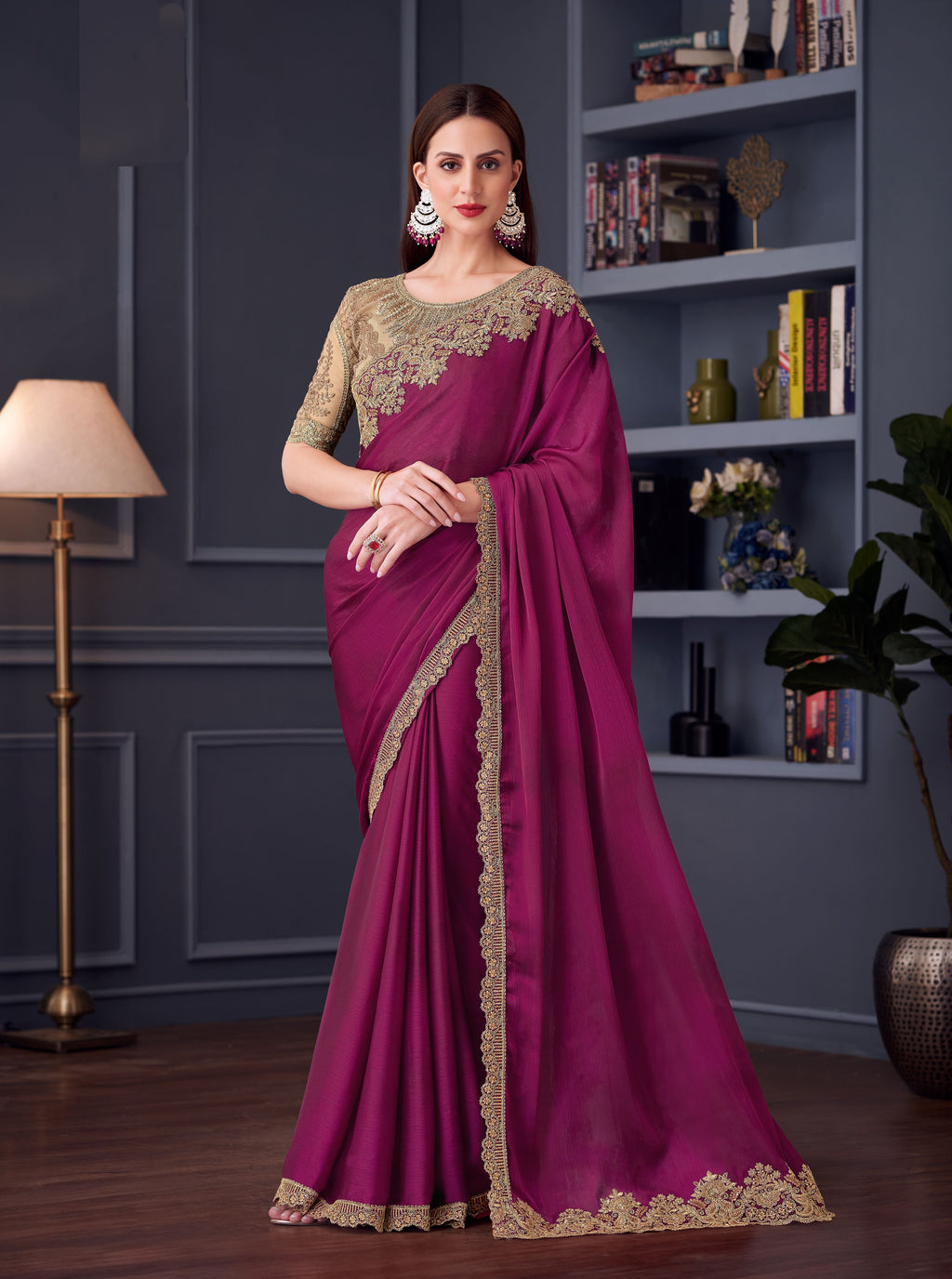 Elegant chiffon silk saree for wedding wear