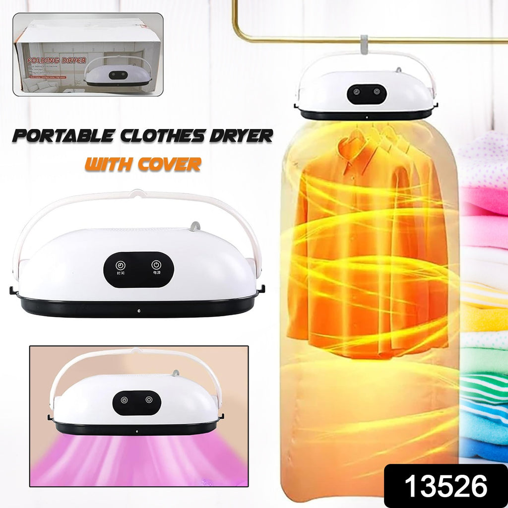 Compact gray portable clothes folding dryer drying a small load of laundry in a modern bathroom.