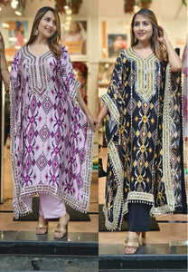 Chinon Silk Kaftan Set with Sequins Embroidery | Designer Ready-to-Wear