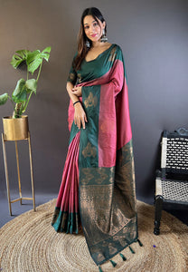 Coral Soft Silk Floral Border Contrast Zari Woven Saree