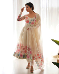 Cream Anarkali Organza Gown | TRENDBUY