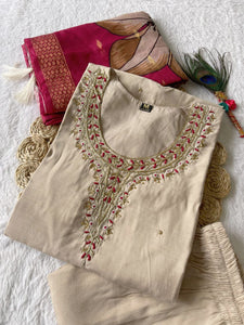 Cream Handwork Kurti Pant with Dupatta Set | TRENDBUY