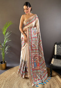 Cream Tussar Silk Saree With Blouse Piece | TRENDBUY