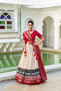 Cream With Red Patola Print Tussar Silk Traditional Lehenga Choli | TRENDBUY