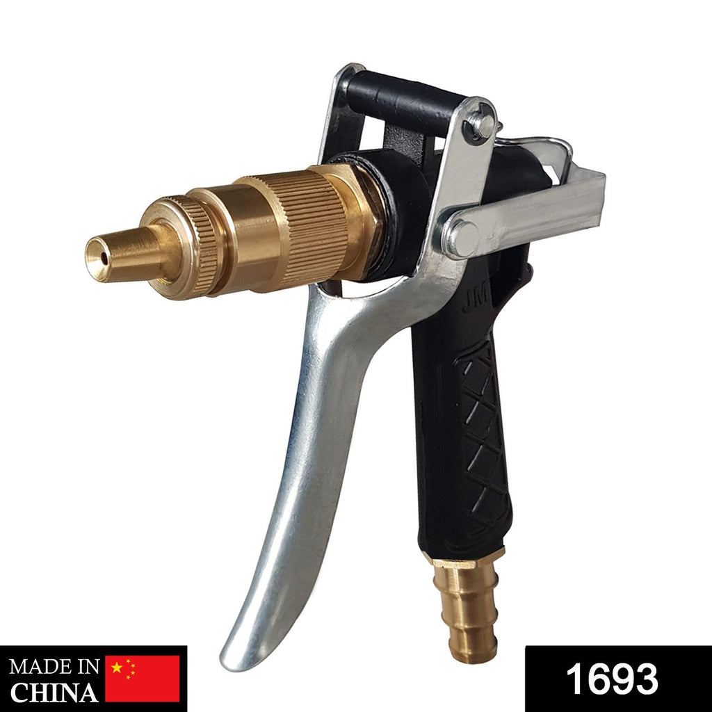 High pressure water spray gun with trigger for car, bike, and plant cleaning.