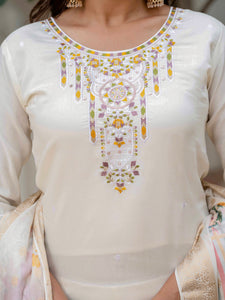 TRENDBUY WF-DIVA Off White Roman Silk Kurta Pant Dupatta Set with Exquisite Embroidery