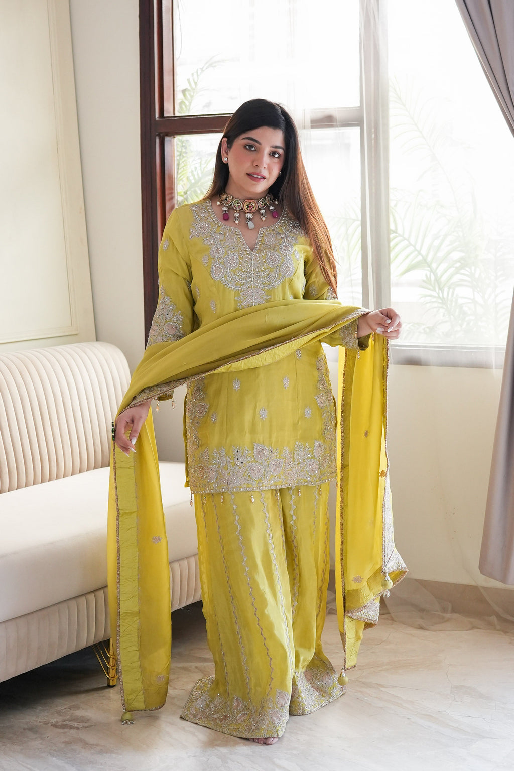 Party Wear Yellow Sharara Suit - Fully Stitched Ethnic Set