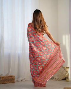 Premium Heavy Chinnon Saree with Handcrafted Kutchi Mirror Work Border