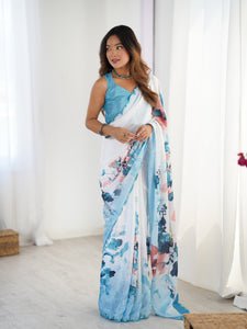 TRENDBUY Elegant Heavy Chinnon Saree with Kutchi Mirror Lace Border & Unstitched Blouse - DVS-54