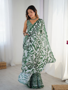 TRENDBUY DVS-85 Heavy Chinnon Saree with Kutchi Mirror Lace Border & Print Work