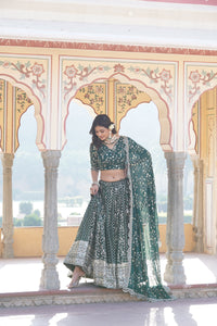 Dark Green Sequins Embellished Lehenga Choli | TRENDBUY