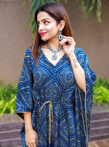DeepBlue Bandhani Prints Pure Gajji Silk Kaftan | Nardev Fashion | Engagement Ceremony Dress | TRENDBUY