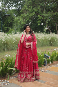 Majestic Red Rangoli Silk Lehenga Choli Set with Exquisite Sequin Embroidery for Bridal & Wedding Wear