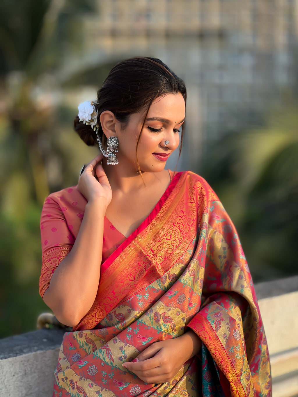 Dharmavaram Leheriya Silk Saree, vibrant tie-dye wavy pattern