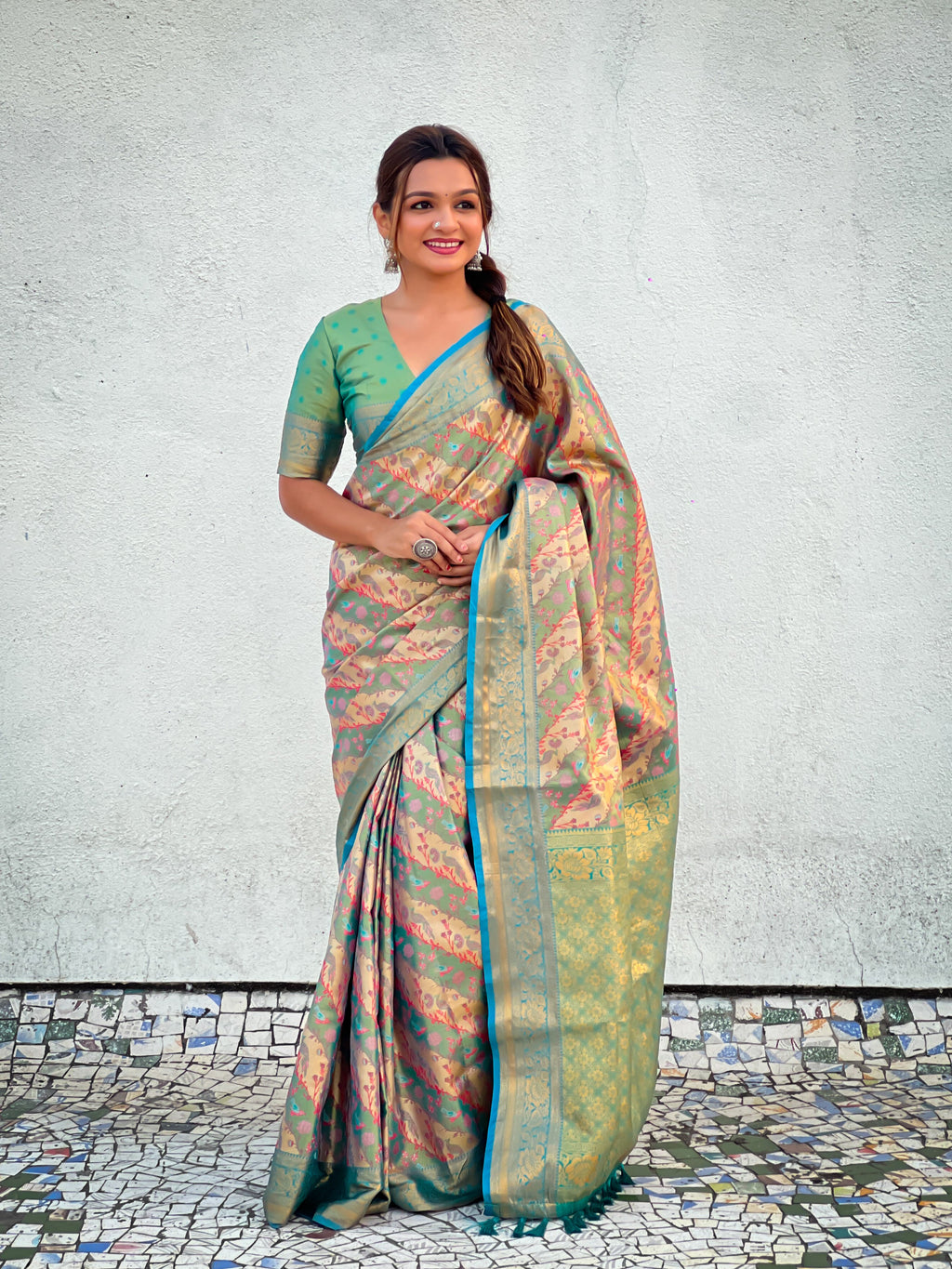 Dharmavaram Leheriya Silk Saree with its distinctive wavy tie-dye pattern.