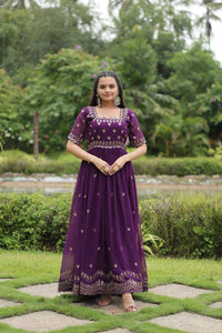 Diwali Special Wine Square Neck Partywear Gown | TRENDBUY