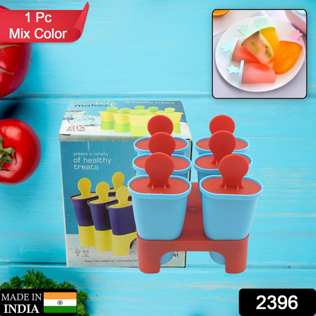 Clear 6 Pcs Ice Candy Maker Kulfi Mould Set with sticks for homemade popsicles and chocobars.