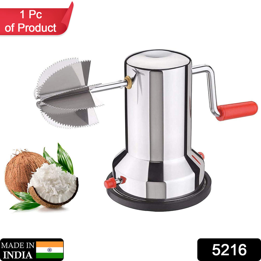 5216 manual steel coconut scraper machine in use, scraping coconut for home kitchen.