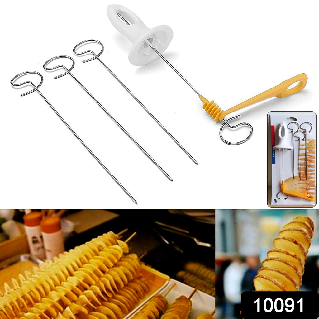 Potato spiral cutter & twister tool set with 4 metal spits for making delicious spiral potato fries.