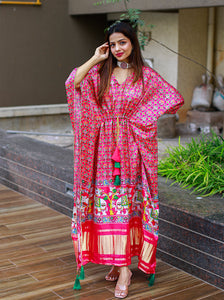 Elephant Patola Prints Pure Gajji Silk Kaftan | TRENDBUY