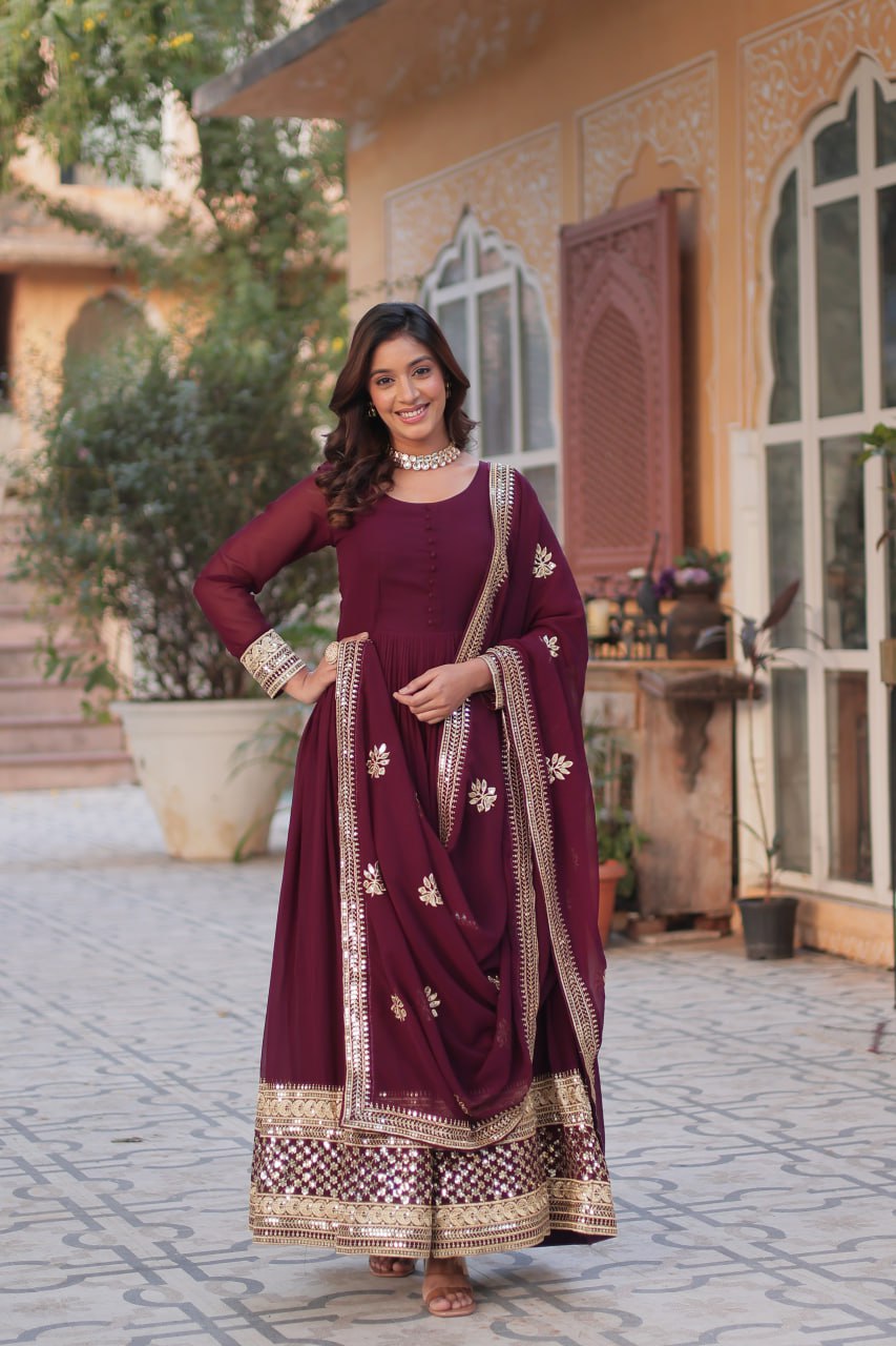 Embroidered Bangalori Silk Maroon Party Wear Anarkali Suit