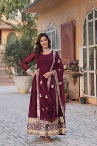 Embroidered Bangalori Silk Maroon Party Wear Anarkali Suit | TRENDBUY