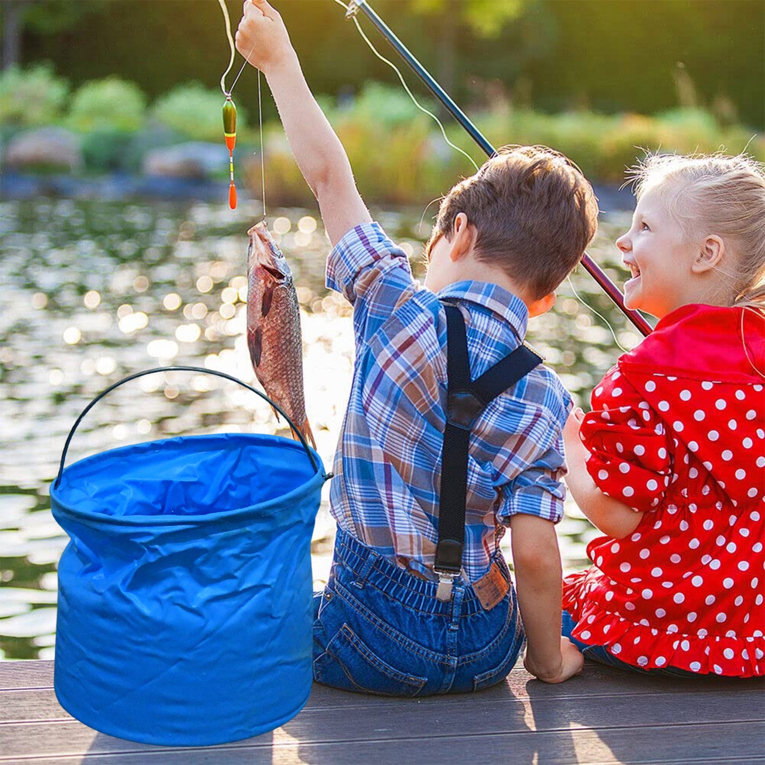 17965 Folding Bucket Portable Round Bucket Simple Bucket With Handle Multi-functional For Outdoor Use Fishing Car Washing Cleaning Disaster Prevention Portable Lightweight Durable (1 Pc Mix Color)