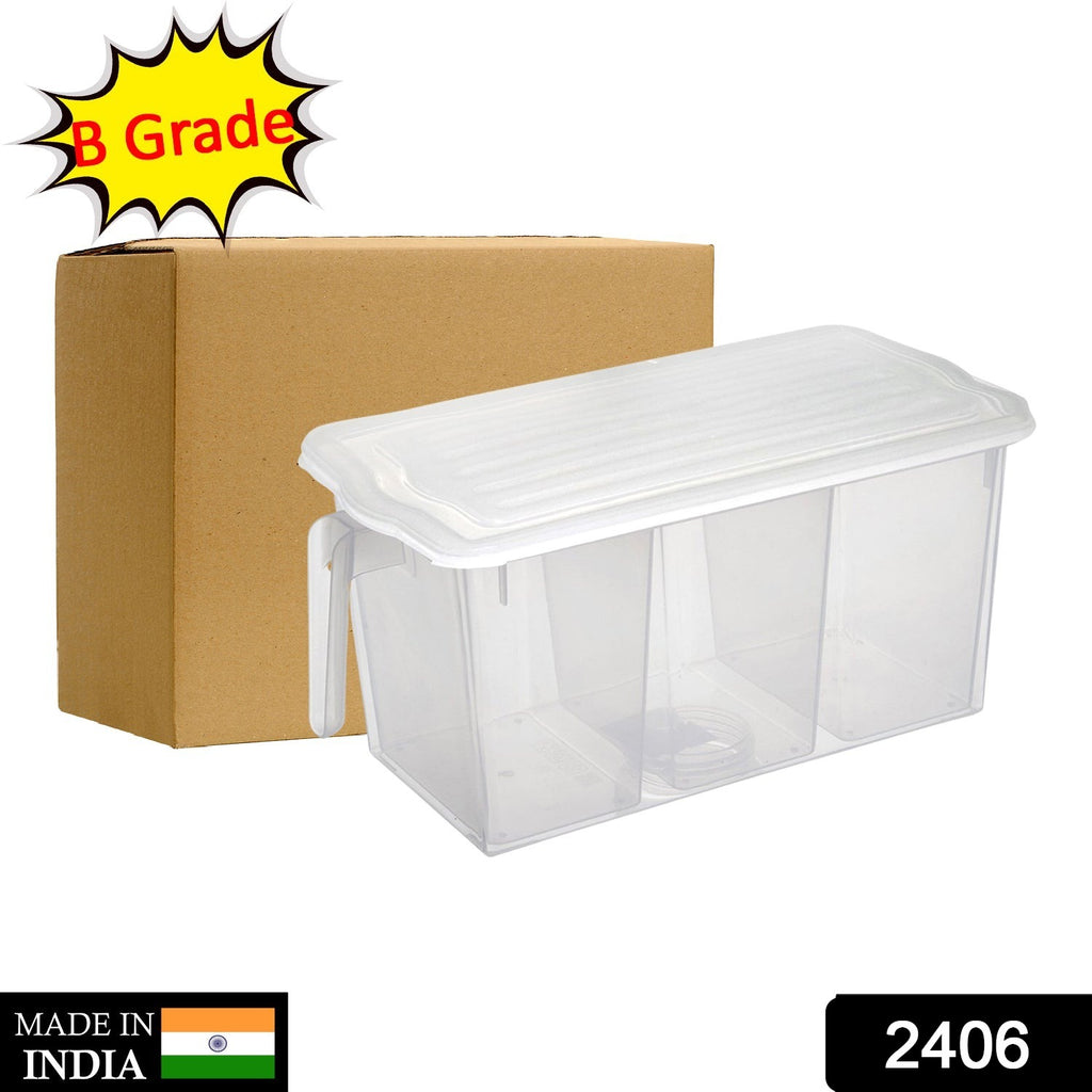 Clear refrigerator organizer fresh-keeping box with lid, drain plate, and produce inside