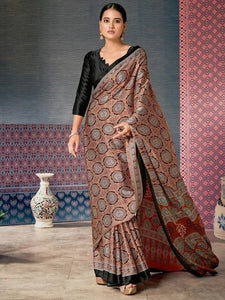 Fancy Look Ajrakh Print Saree | TRENDBUY