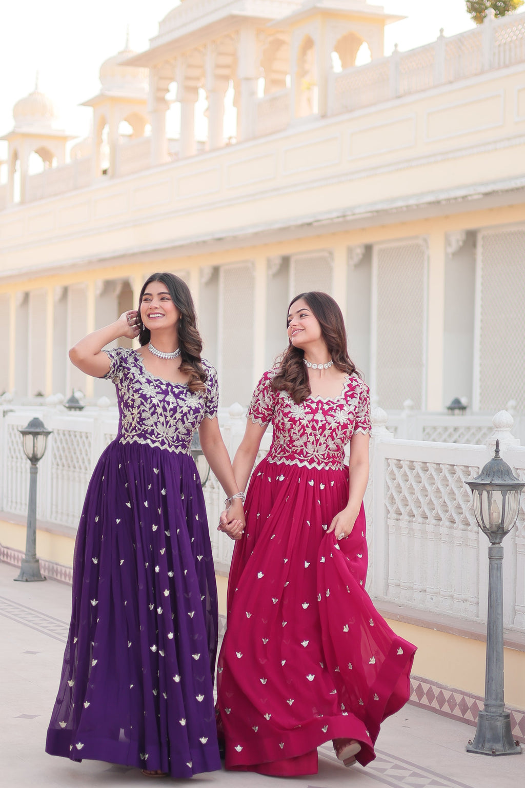 Fancy square neck Anarkali dress in a trending style.