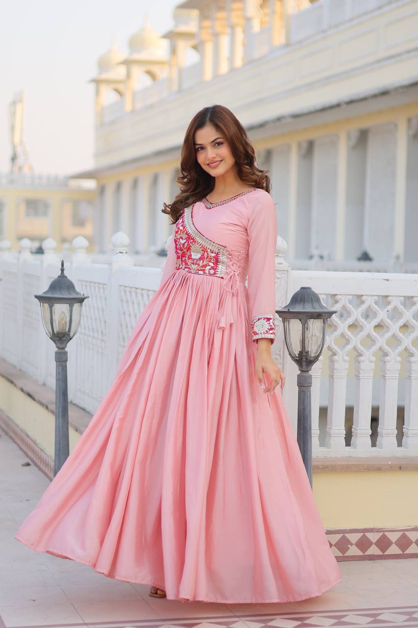 Festival Wear Pure chinon Light Link Gown, flowing and elegant for festive occasions.