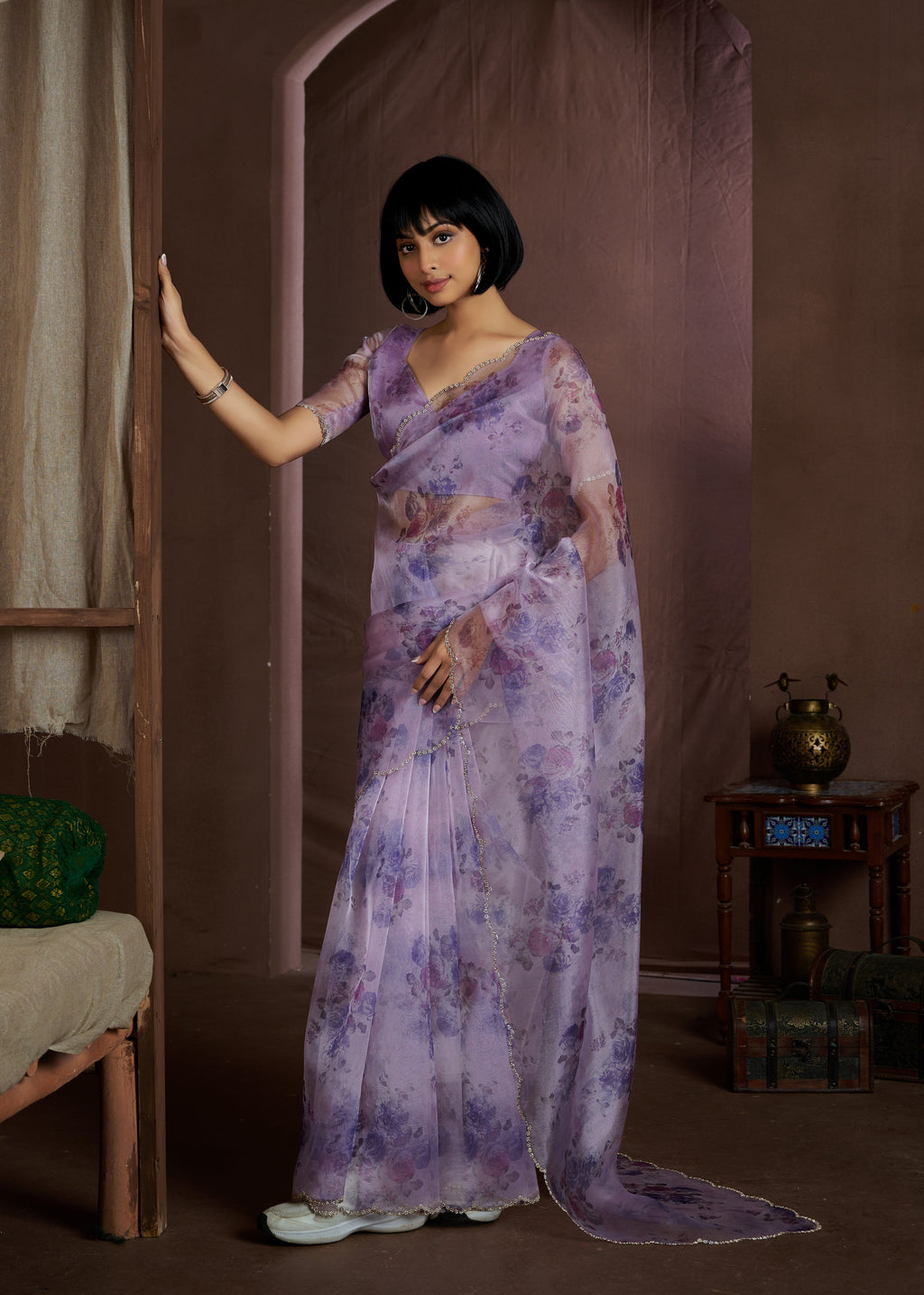 Model in Festival Wear Supreme Organza Saree showcasing elegant drape & festive design.
