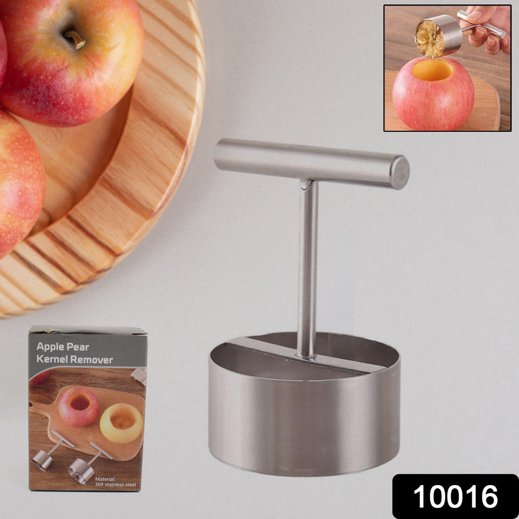 Stainless steel pear core separator and vegetable coring tool for removing fruit holes and seeds.
